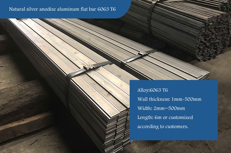 Natural silver anodize aluminum flat bar 6063 T6
